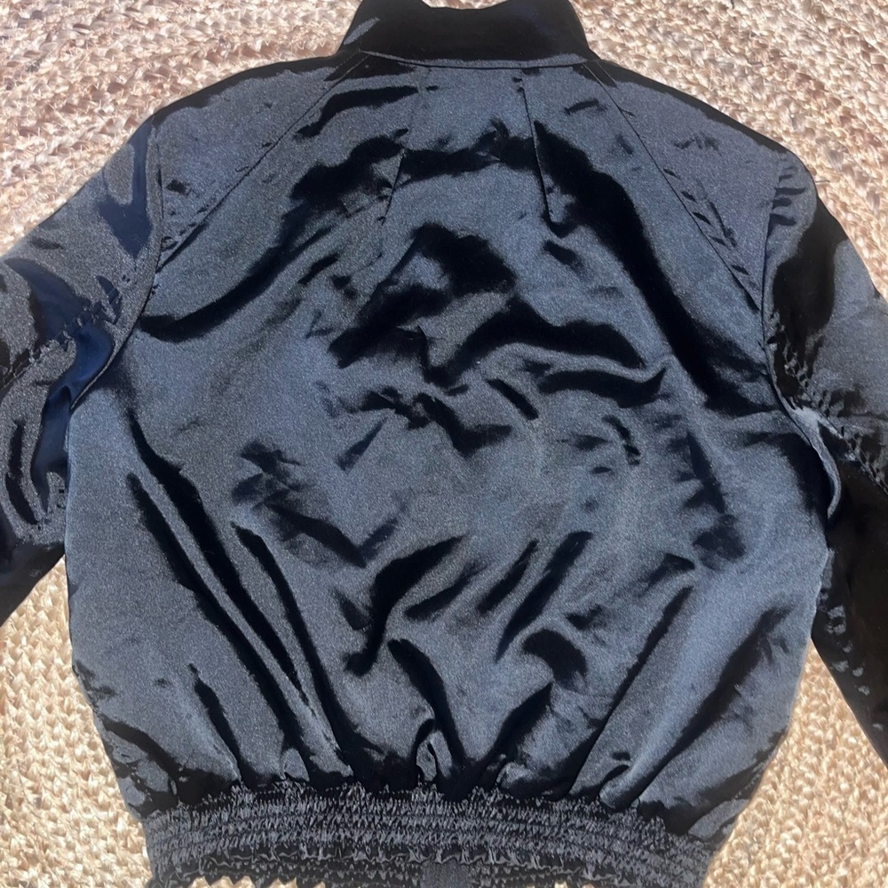 GORGEOUS VTG Satin Bomber Jacket-Shirring Detail Neckline--SzXs-S EUC -🖤 - Picture 7 of 16